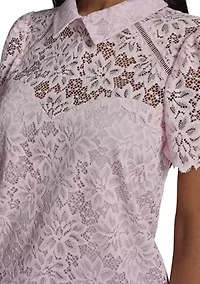Women's Collared Lace Short Sleeve Shirt