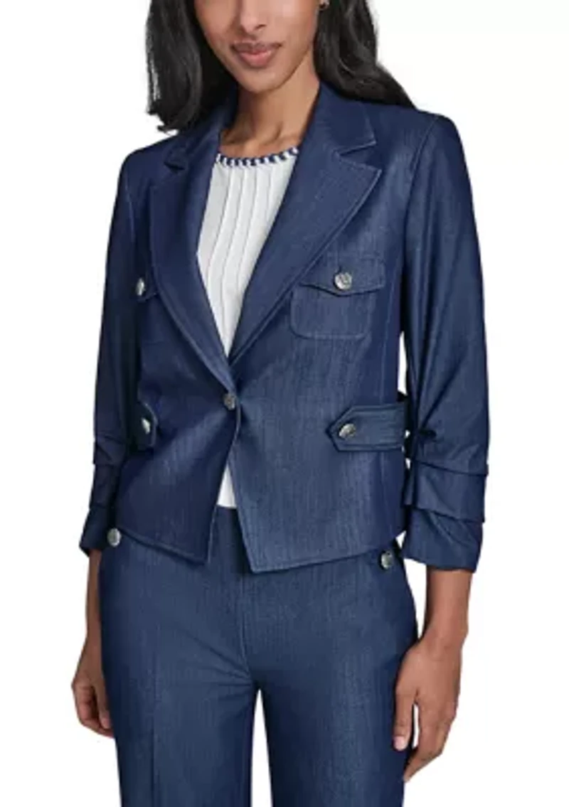 Women's Ruched Sleeve Notch Collar Cropped Jacket
