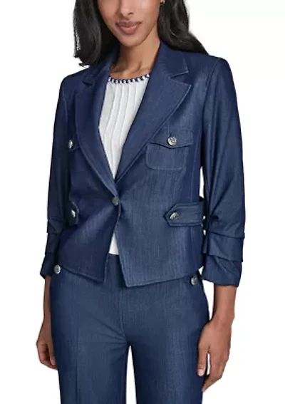 Women's Ruched Sleeve Notch Collar Cropped Jacket