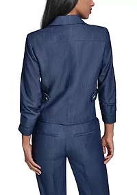 Women's Ruched Sleeve Notch Collar Cropped Jacket