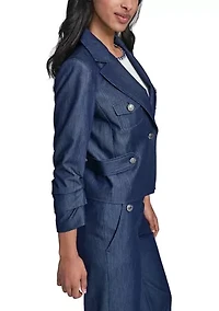 Women's Ruched Sleeve Notch Collar Cropped Jacket