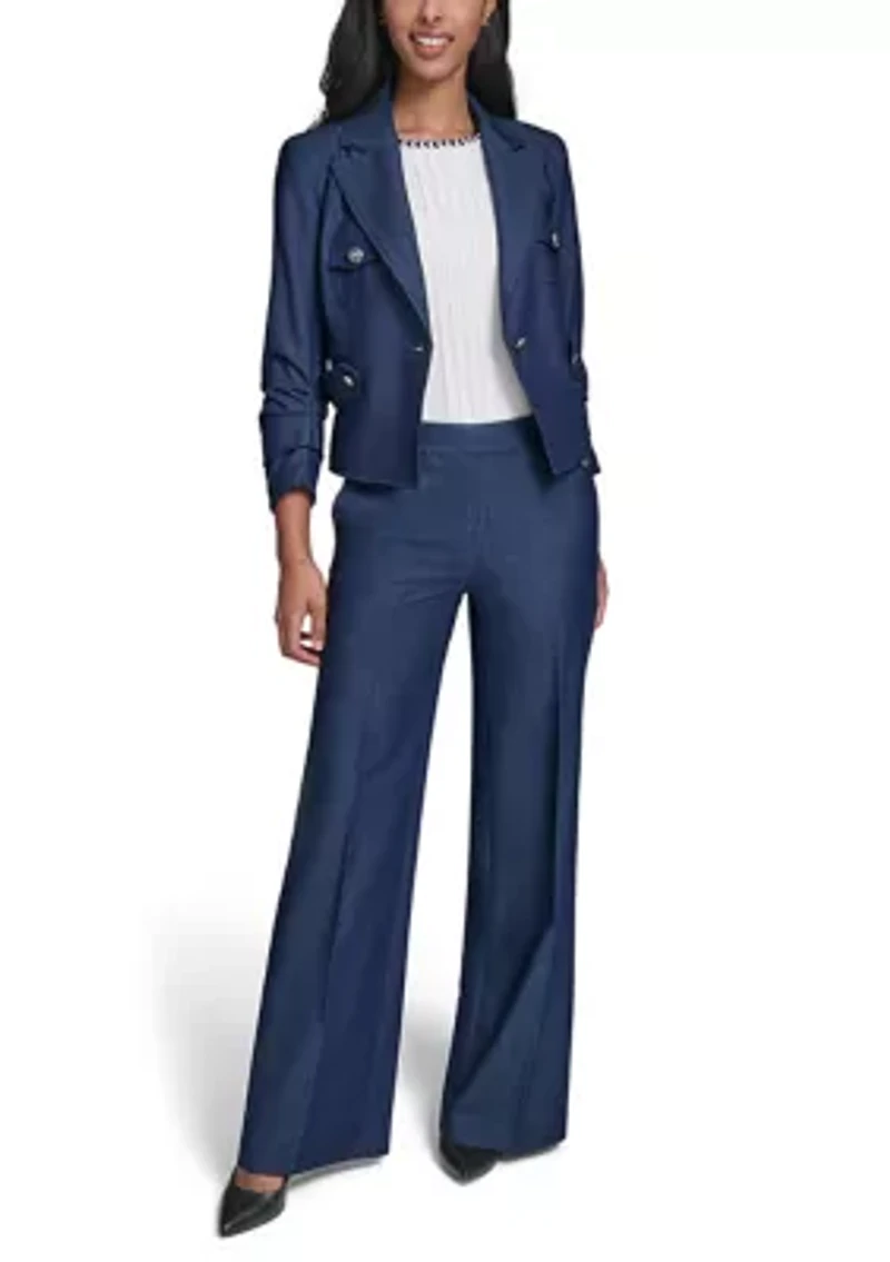 Women's Ruched Sleeve Notch Collar Cropped Jacket