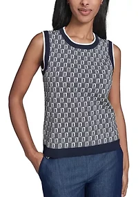 Women's Sleeveless Tipped Geometric Sweater