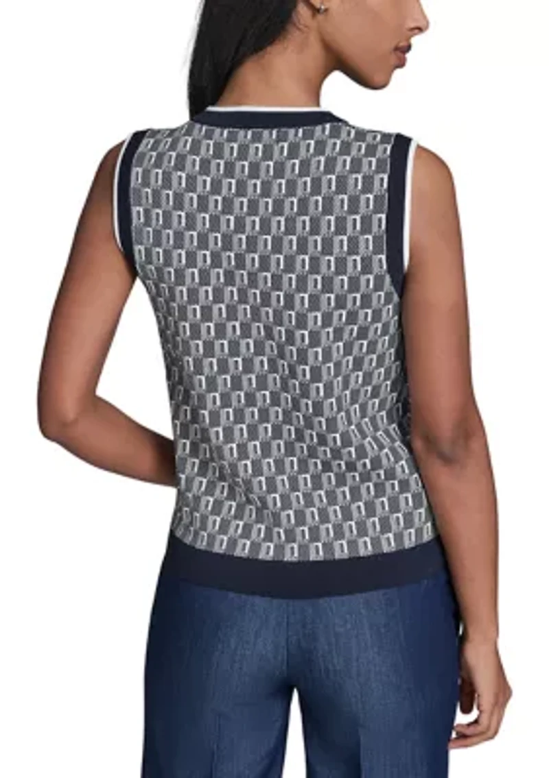 Women's Sleeveless Tipped Geometric Sweater