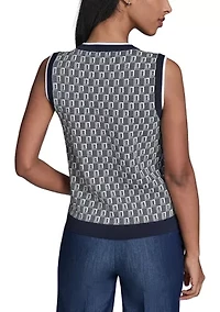 Women's Sleeveless Tipped Geometric Sweater