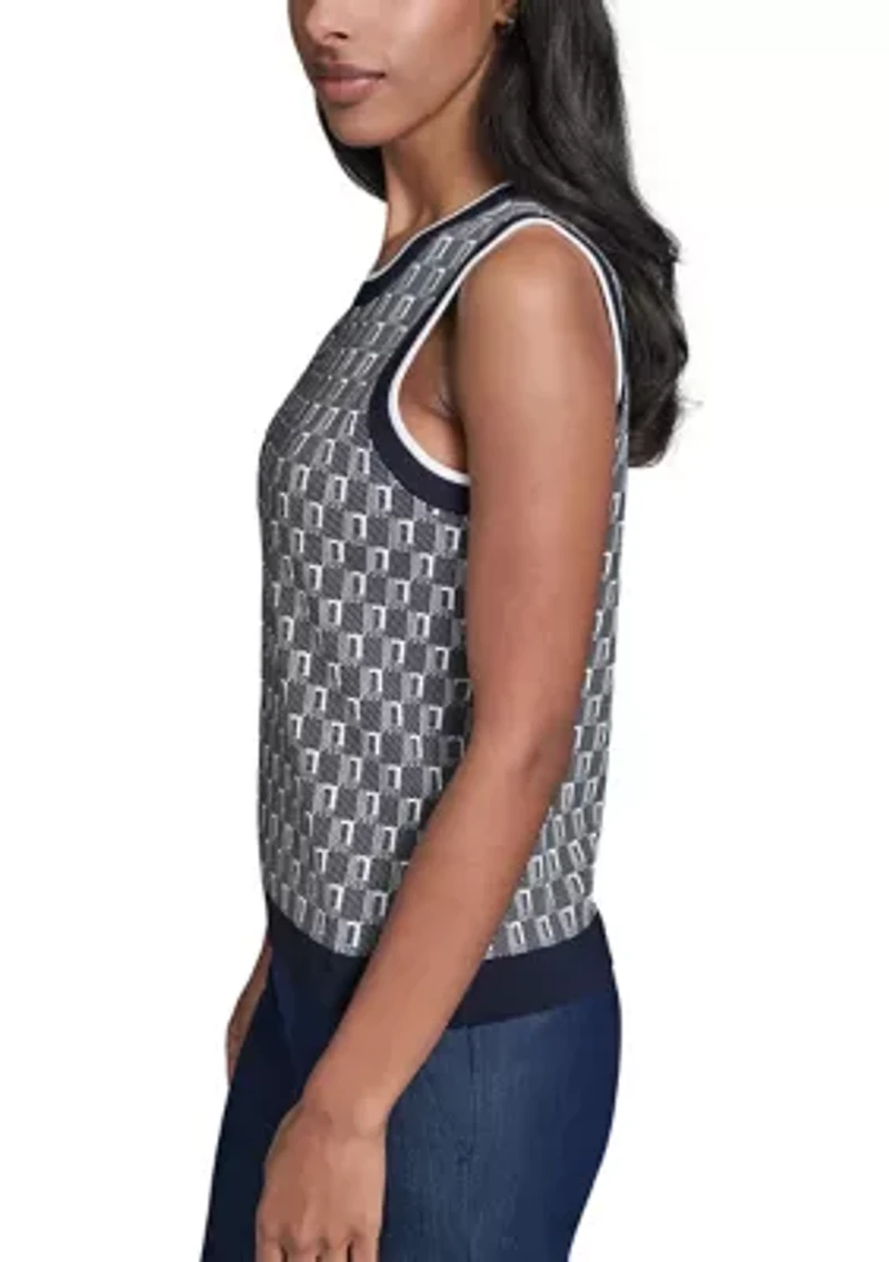 Women's Sleeveless Tipped Geometric Sweater