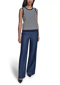 Women's Sleeveless Tipped Geometric Sweater