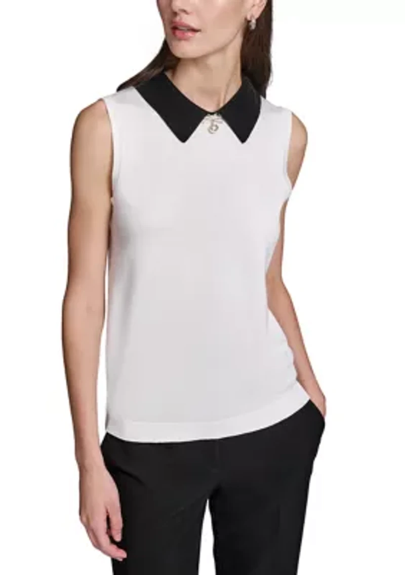 Women's Constrast Collar Sleeveless Sweater