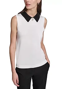 Women's Constrast Collar Sleeveless Sweater