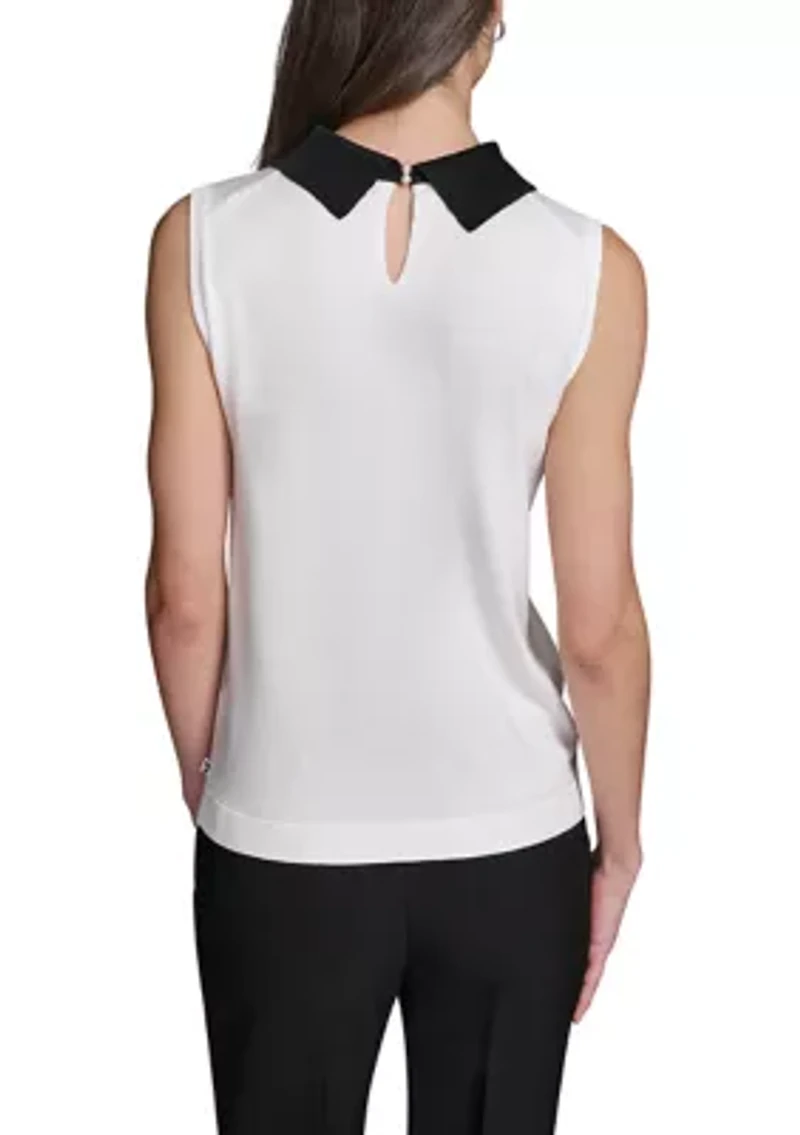 Women's Constrast Collar Sleeveless Sweater