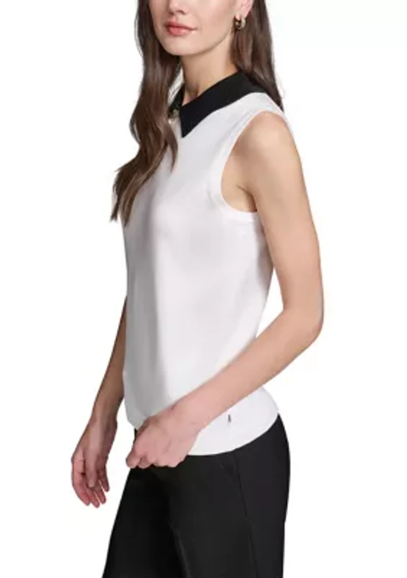 Women's Constrast Collar Sleeveless Sweater