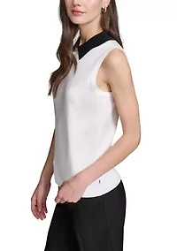 Women's Constrast Collar Sleeveless Sweater