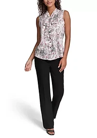 Women's Sleeveless Printed Tie-Neck Blouse