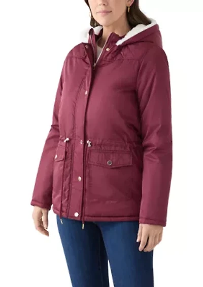 Women's Sheen Poly Twill Anorak Jacket with Hood