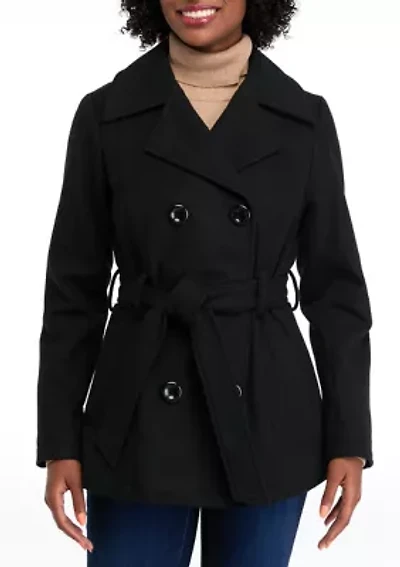 Women's Faux Wool Peacoat with Belt