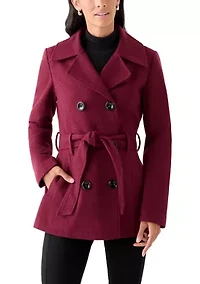 Women's Faux Wool Peacoat with Belt