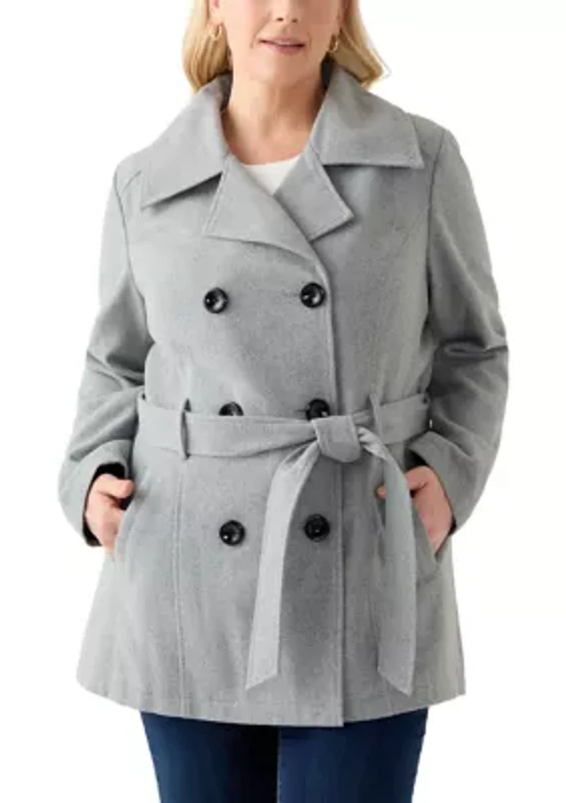 Plus Faux Wool Peacoat with Belt