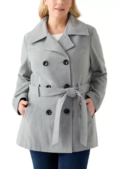 Plus Faux Wool Peacoat with Belt