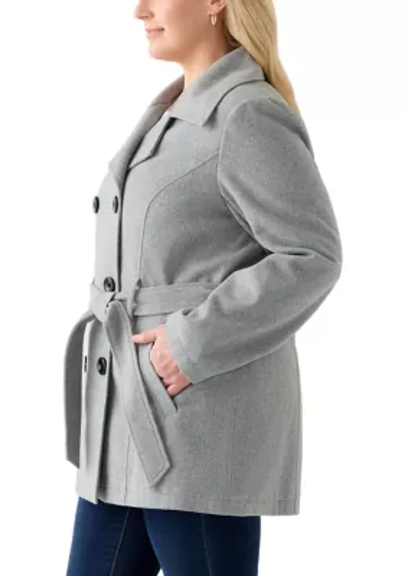 Plus Faux Wool Peacoat with Belt