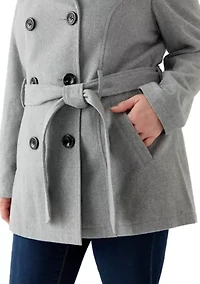 Plus Faux Wool Peacoat with Belt