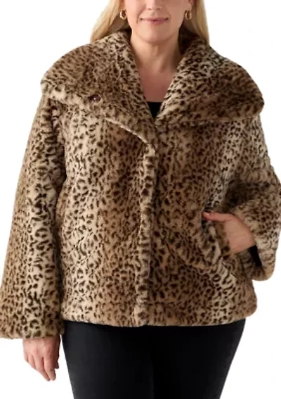 Plus Animal Print Faux Fur Coat