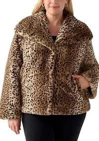 Plus Animal Print Faux Fur Coat