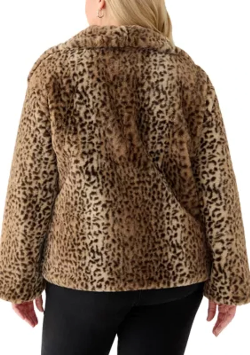 Plus Animal Print Faux Fur Coat