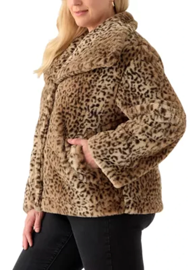 Plus Animal Print Faux Fur Coat