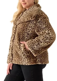 Plus Animal Print Faux Fur Coat