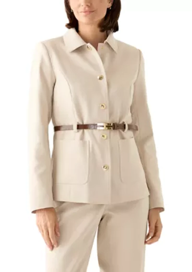 Women's Belted Button Up Blazer
