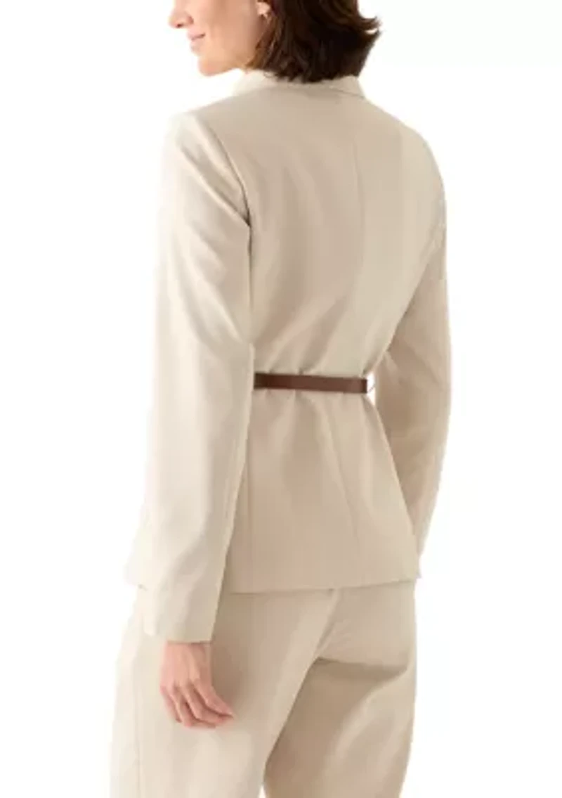 Women's Belted Button Up Blazer