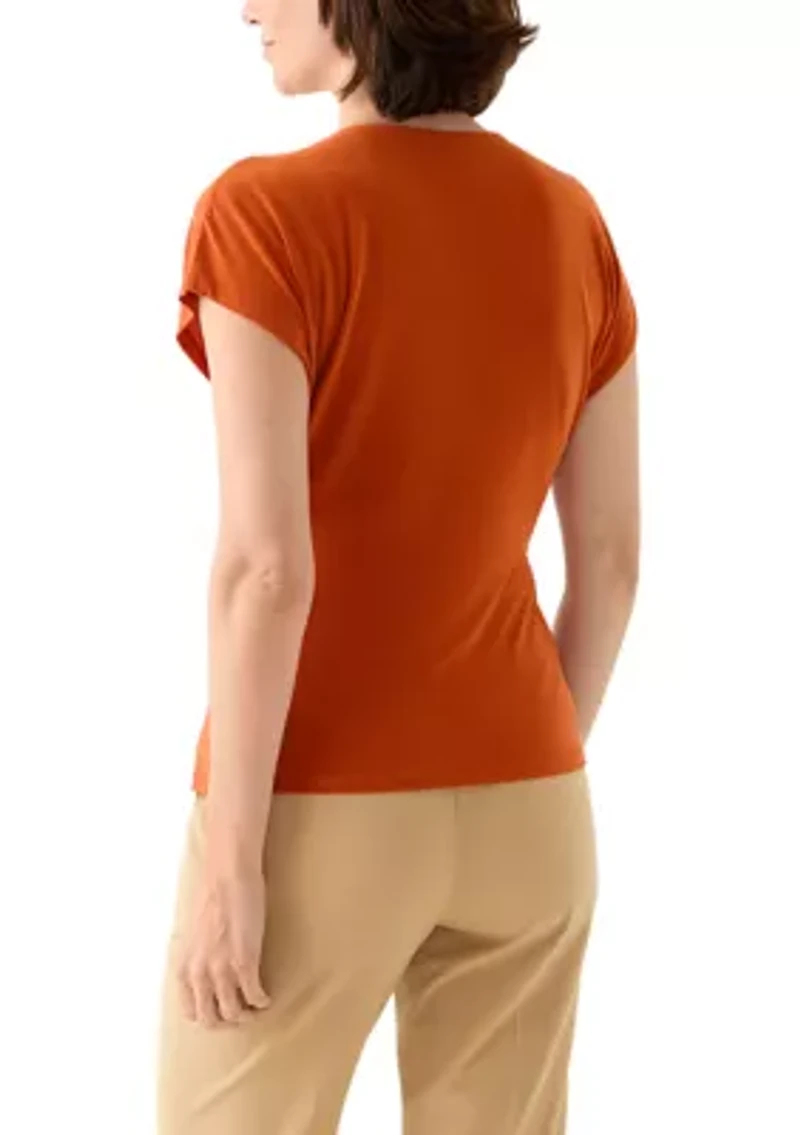 Women's Short Sleeve Jersey Wrap V-Neck Blouse
