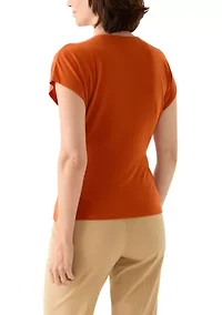 Women's Short Sleeve Jersey Wrap V-Neck Blouse