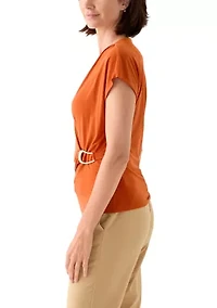 Women's Short Sleeve Jersey Wrap V-Neck Blouse