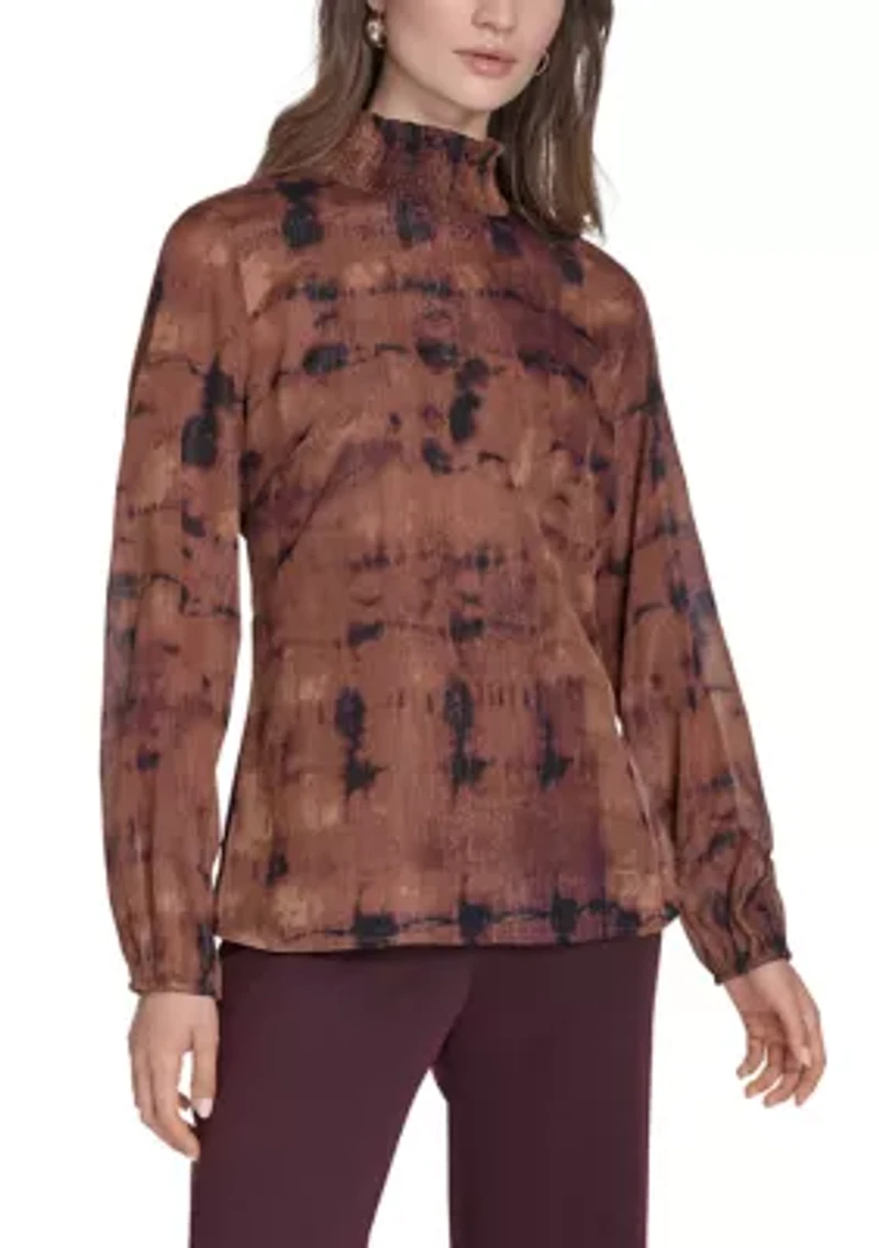 Women's Mock Neck Chiffon Blouse