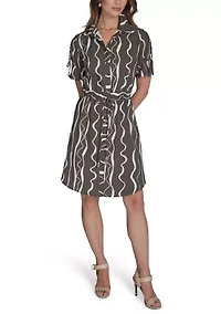 Women's Short Sleeve Belted Commuter Dress