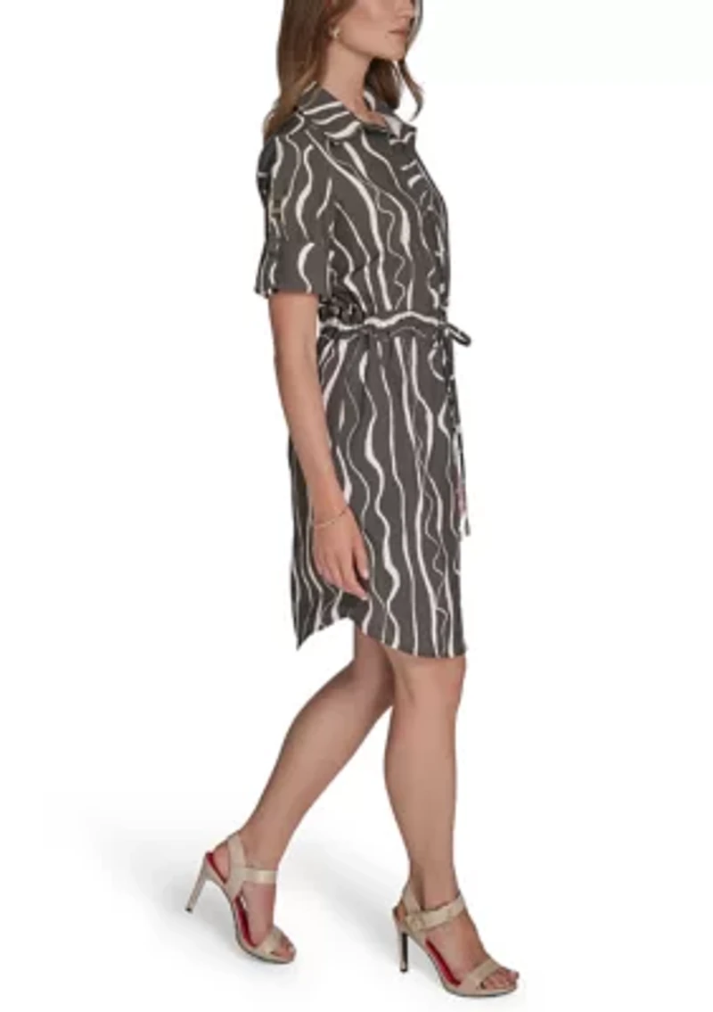 Women's Short Sleeve Belted Commuter Dress