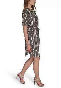 Women's Short Sleeve Belted Commuter Dress