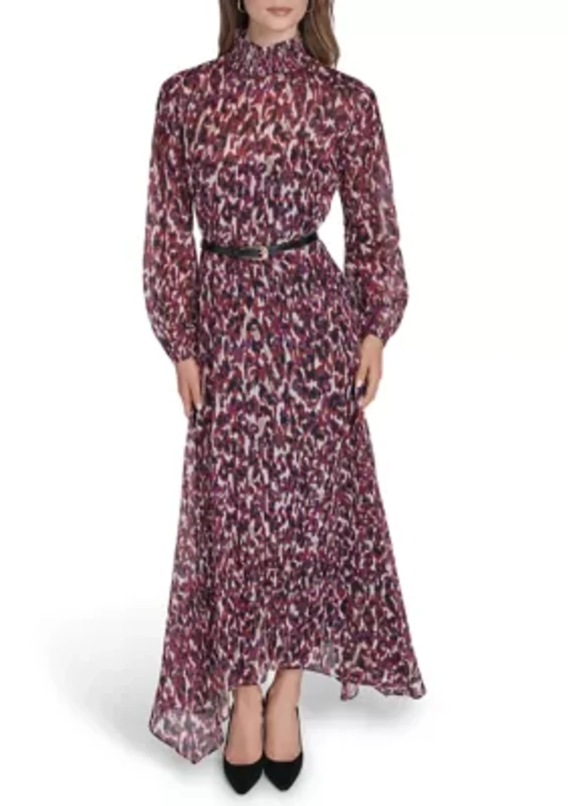Women's Belted Chiffon Maxi Dress