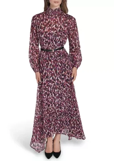 Women's Belted Chiffon Maxi Dress