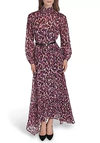 Women's Belted Chiffon Maxi Dress
