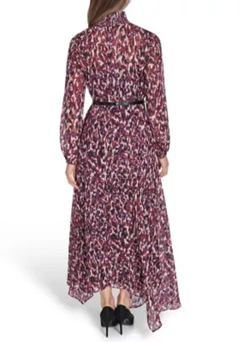 Women's Belted Chiffon Maxi Dress