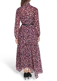 Women's Belted Chiffon Maxi Dress