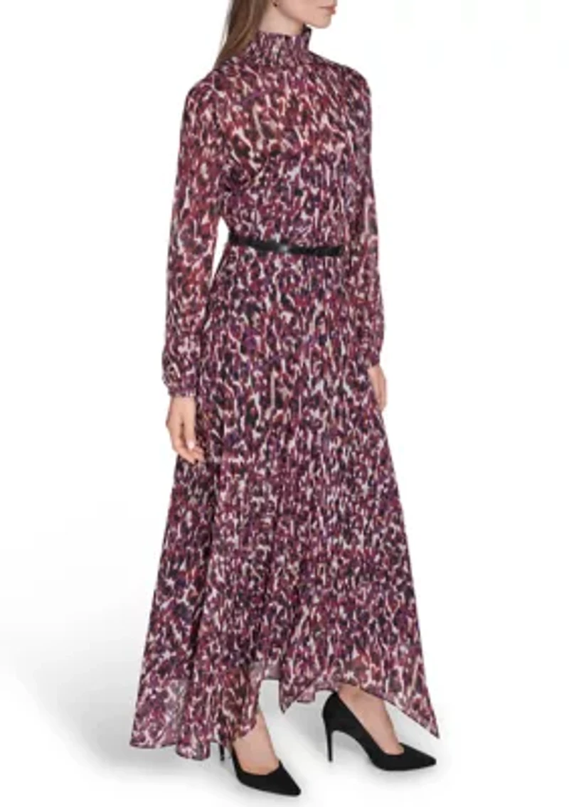 Women's Belted Chiffon Maxi Dress