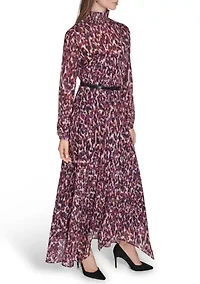 Women's Belted Chiffon Maxi Dress