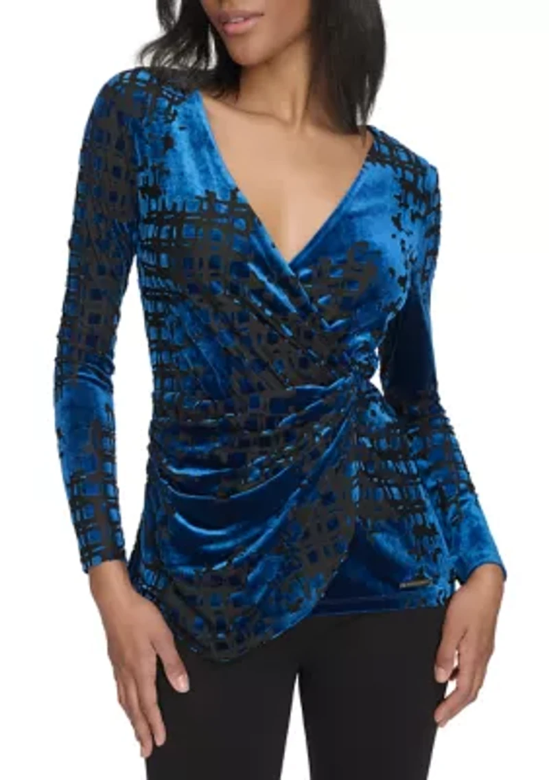 Women's Burnout Printed V-Neck Blouse