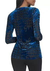 Women's Burnout Printed V-Neck Blouse