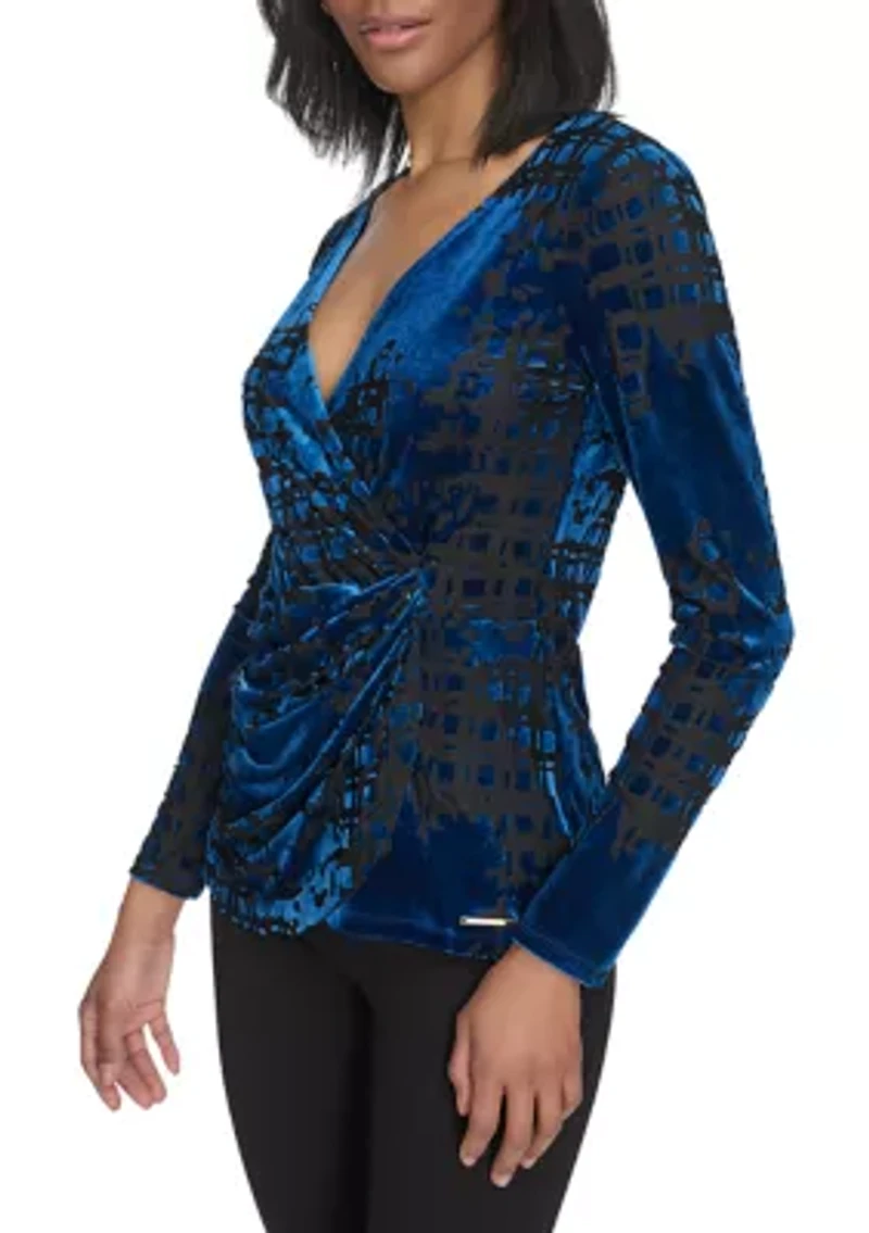 Women's Burnout Printed V-Neck Blouse