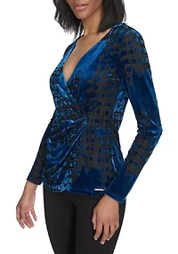 Women's Burnout Printed V-Neck Blouse