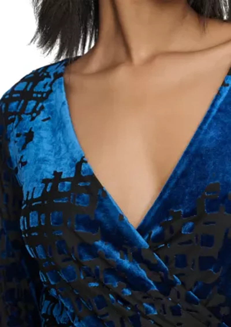 Women's Burnout Printed V-Neck Blouse